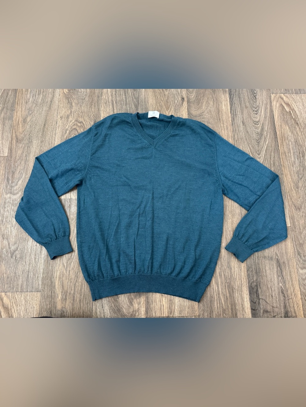 TUMI Baby Alpaca Silk V-Neck Knit Pullover Sweater Teal Blue Long Sleeve Men’s L